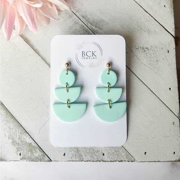 NEW HANDMADE Mint blue polymer clay earrings, unique gift ideas, bright earrings - Picture 3 of 8